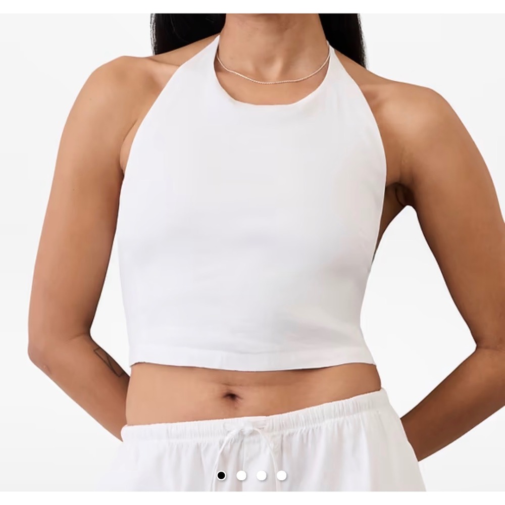Athleta Paradise Halter Top White Linen Blend Cropped Tank Medium 777297-01